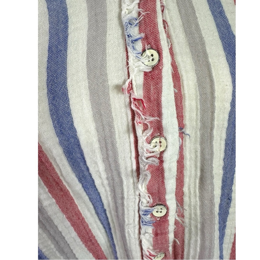 Free People Valley Double Gauze Cotton Striped Shirt Size XL Beach Coastal - Picture 8 of 11